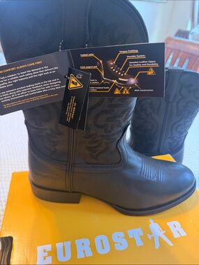 Eurostar Black Leather Pull-On work Boots